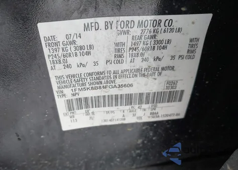 2015 Ford Explorer из США, поврежденный, VIN 1FM5K8B84FGA35606